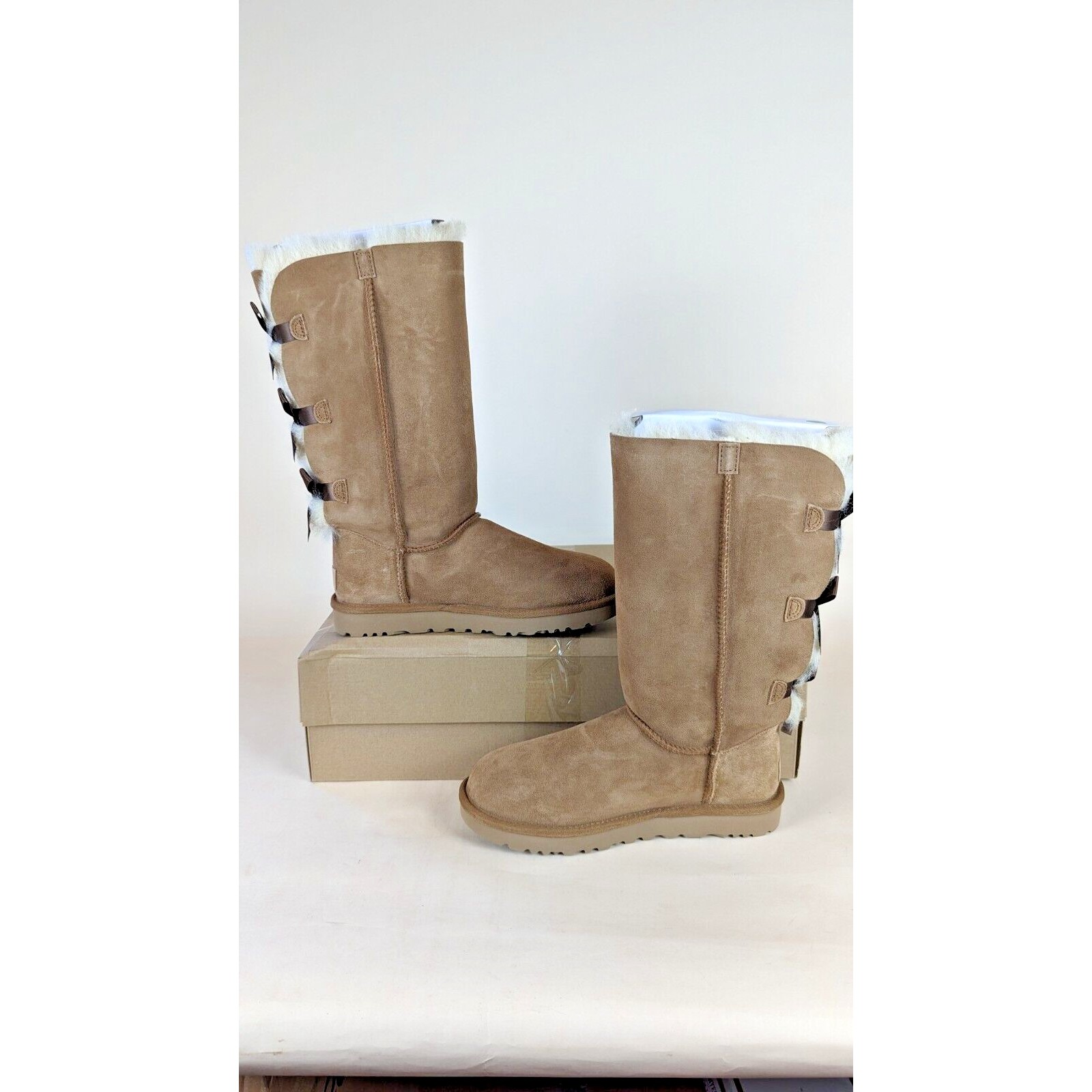 Ugg Bailey Bow Tall Ii Boots Womens 8 Brown Suede Fur Winter Shoes 1016434 Nwb